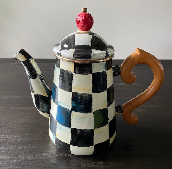 Mackenzie Childs Courtly Check Enamel Coffee Pot With Lid - Etsy