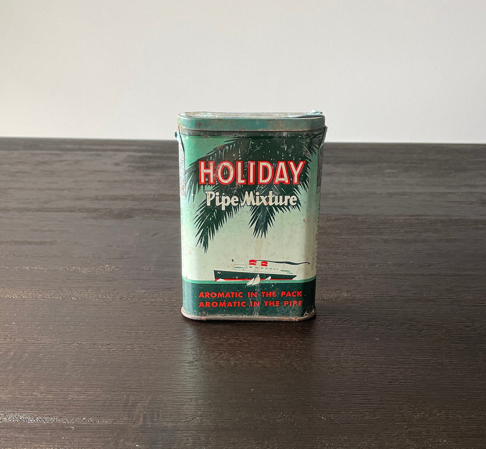 Vintage Holiday Pipe Mixture Pocket Tobacco Tin With Flip Lid