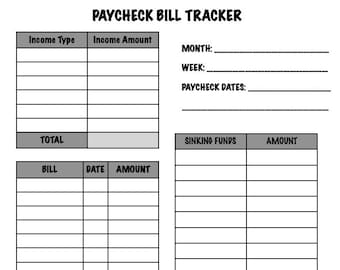 Paycheck Bill Tracker - Digital Download