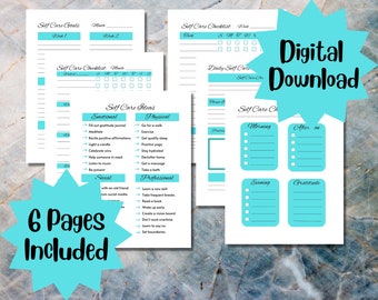 Self-Care Checklist Printables, Daily Wellbeing Pages, Mindfulness Mental Health Planner