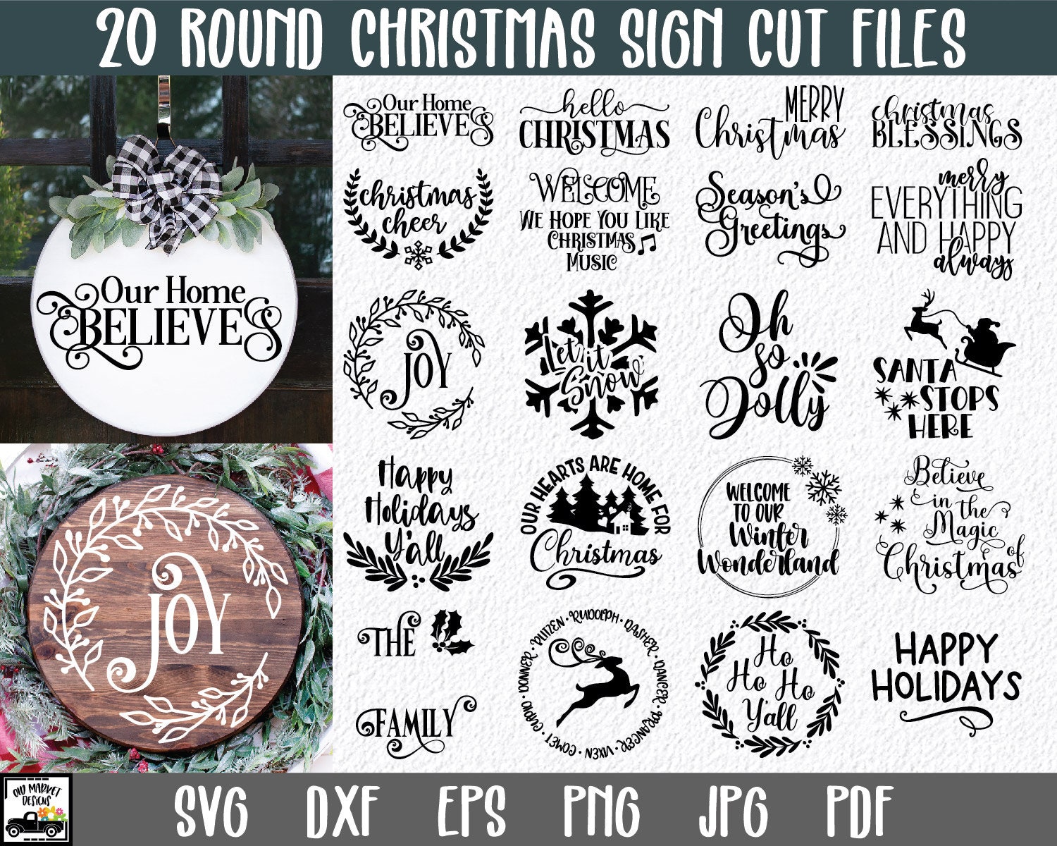 Round Christmas Signs SVG Bundle - Christmas SVG Bundle - Round SVG Files - 20 Farmhouse Cut Files - Clip Art - Printable Art Print