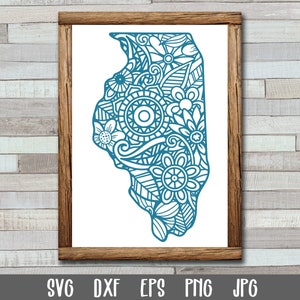 SVG-bestand van Illinois - Mandala SVG-bestand van de staat Illinois - Mandala SVG-bestand van de staat Illinois - Mandala SVG-bestand van de staat Illinois - staat illustraties - Art Print