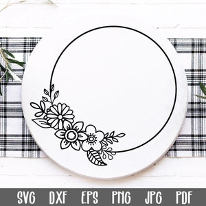 Cadre floral cercle SVG - cadre monogramme fleur - mariage monogramme SVG - cadre fleur cercle - cadre floral coupe fichier - clipart