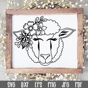 Sheep SVG File - Sheep Face SVG - Sheep Clip Art - Sheep Printable Art Print - Cutting Files - Sheep Cut file - Sheep with Flower Wreath
