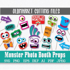Accesorios y decoraciones para fotomatón de monstruos - Archivo de corte SVG - DxF - PnG - JPeG - PdF - EpS - AI - Más de 40 imágenes - DESCARGA INSTANTÁNEA