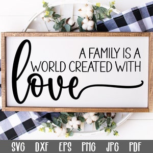 A Family is a World created with Love SVG File - Family SVG File - Family Sign Cut File - Clip Art - Cutting Files - Farmhouse Sign Svg