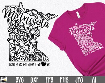 Minnesota Mandala SVG File - Home is Where the Heart Is State SVG Cut File - State Clip Art - Art Print - svg - png - dxf - eps - jpg