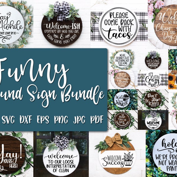 Roliga runda skyltar SVG-paket - Runda SVG-filer - 22 roliga talesätt SVG - Clip Art - Runda dörrhängare - Lantgårdsdesign