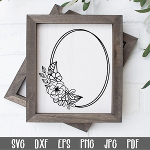Double Oval Floral Frame SVG - Flower Monogram Frame - Wedding Monogram SVG - Oval Flower Frame - Floral Frame Cut File - Clip Art
