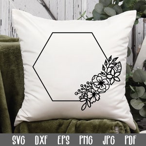 Hexagon Floral Frame SVG - Flower Monogram Frame - Wedding Monogram SVG - Hexagon Flower Frame - Floral Frame Cut File - Clip Art