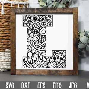 文字 L SVG ファイル - マンダラ モノグラム 文字 L SVG カット ファイル - クリップ アート - 印刷可能なアート プリント - カット ファイル - ゼンタングル 文字 L カット ファイル