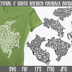 Pacote de Mandala SVG de Países da América Central e do Sul - 19 Arquivos de Países - Clipart - América do Sul SVG - América Central SVG