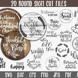 Round Signs SVG Bundle - Round SVG Files - 20 Farmhouse Cut Files - Clip Art - Printable Art Print - Cutting Files - Farmhouse Designs