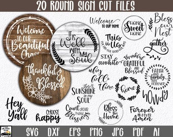 Round Signs SVG Bundle - Round SVG Files - 20 Farmhouse Cut Files - Clip Art - Printable Art Print - Cutting Files - Farmhouse Designs