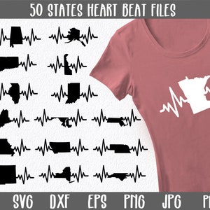 SVG-bundel 50 staten - Heartbeat VS staatsbundel - staat SvG-bestand - Clipart - Heart Beats SVG-bundel - Svg-bundel Verenigde Staten