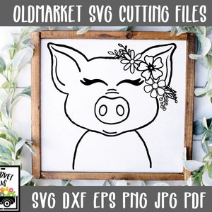 Pig SVG file - Pig Face SVG File - Pig Clip Art - Cute Pig Printable Art Print - Cutting Files - Pig Cut file - Pig with Flower Wreath