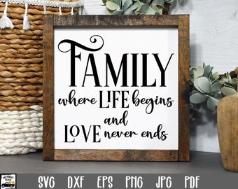 Family Where Life Begins and Love Never Ends SVG File - Family SVG File - Family Sign Cut File - Clip Art - Cu Files - Farmhouse Sign Svg