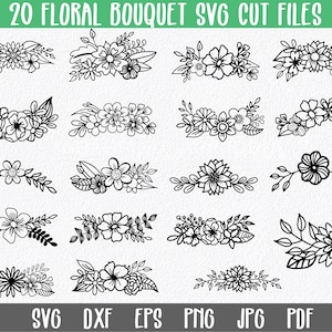Blombukett SVG-paket - Blomma SVG-paket - 20 blombukett SVG-filer - Clip Art - Utskrivbart konsttryck - Skärfiler