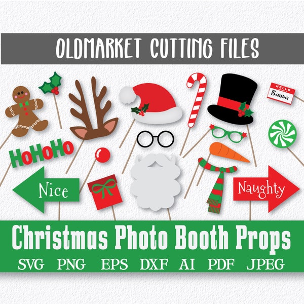 Christmas Photo Booth Props and Decorations - SVG Cut File - DxF - PnG - JPeG - PdF - EpS - AI - Over 60 Images - INSTaNT DOWNLoAD
