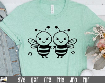 Cute Bee Buddies SVG file - Bee SVG File - Bee Clip Art - Cute Bee Friends Printable Art Print - Valentine Animal Buddies