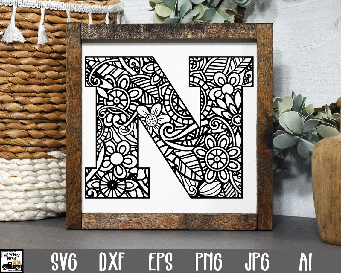 Download Letter N SVG File Mandala Monogram Letter N SVG Cut File | Etsy