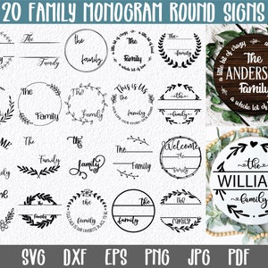Familienmonogramm-Bundle - 20 runde Schild-SVG-Dateien - 20 Bauernhaus-SVG-Dateien - Monogramm SVG - Familie Willkommen SvG - Bauernhaus-Designs