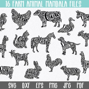 Mandala animaux de la ferme SVG Bundle - Mandala animaux fichiers coupe SVG - Clip Art - fichiers de coupe - Clipart animaux de la ferme - Mandala animaux SVG