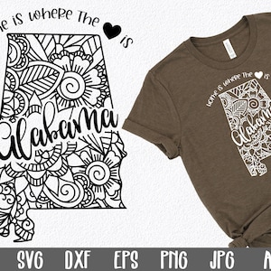 Fichier SVG Mandala de l'Alabama - la maison est là où se trouve le coeur fichier de coupe SVG - État Clip Art - impression d'Art - svg - png - dxf - eps - jpg