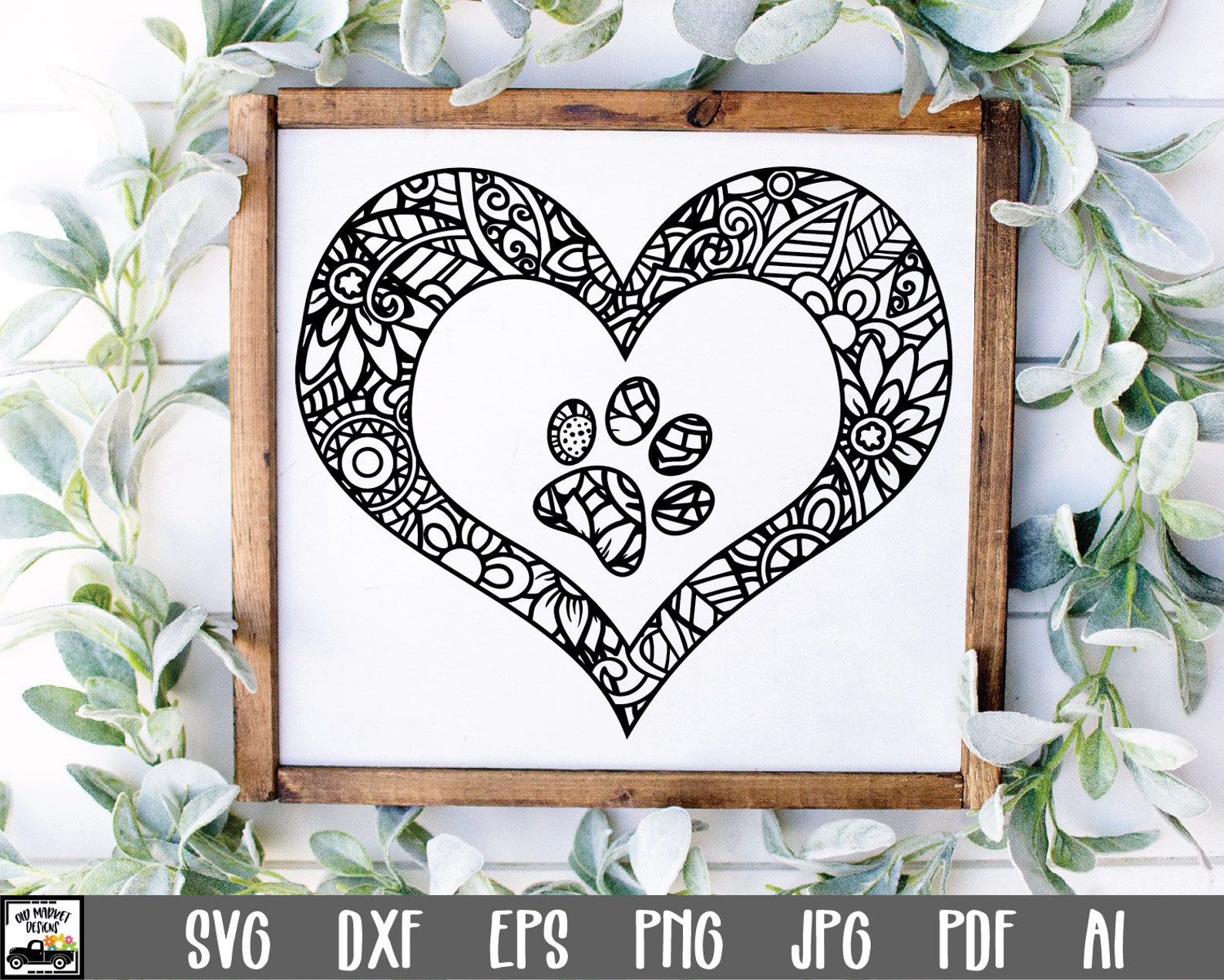 Download Paw Prints in Heart Mandala SVG Cut File Paw Prints | Etsy