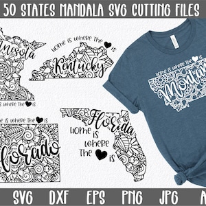 Mandala SVG-bundel 50 staten - staat SVG-bestand - Home is Where The Heart Is Mandala staten-illustraties - Clipart - staat-mandala SVG-bundel