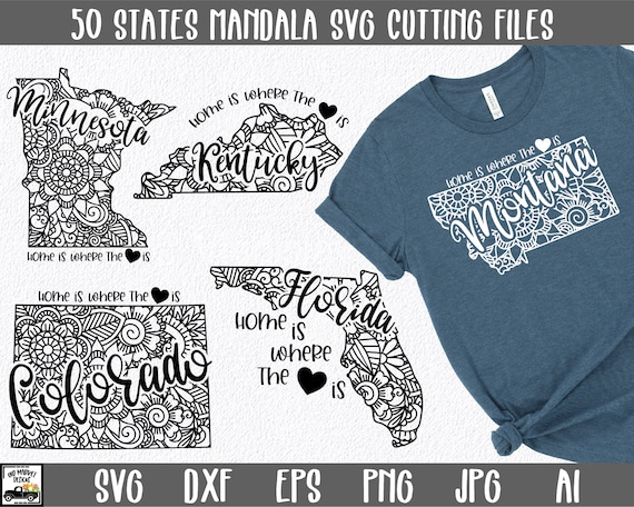 50 States Mandala SVG Bundle - State SVG File - Home is Where The Heart Is Mandala States Clip Art - Clipart - State Mandala SVG Bundle