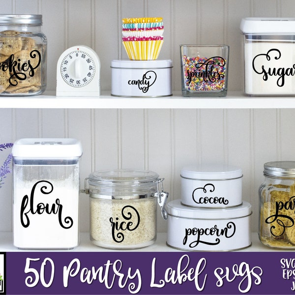 Pantry Labels SVG Cut Files - Includes 50 Food and Pantry Labels - Clip Art - Printable Art Print - Cutting Files - Kitchen Label Bundle