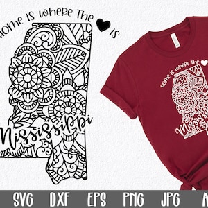 Mississippi Mandala SVG File - Home is Where the Heart Is State SVG Cut File - State Clip Art - Art Print - svg - png - dxf - eps - jpg