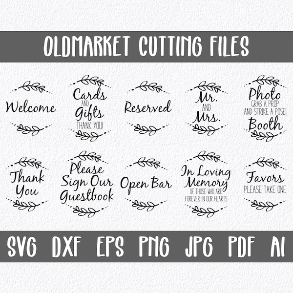 Wedding Reception Signs SVG Cut files - Reception Art Prints - Wedding Clip Art - SVG - Eps - Png - Dxf - PDF - Jpeg - Instant Download