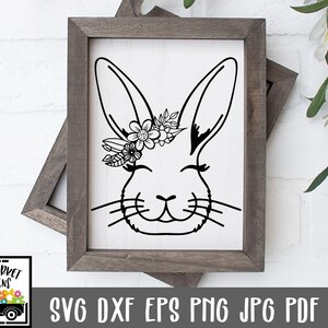 Bunny SVG File - Bunny Face SVG Cut File - Clip Art - Printable Art Print - Cutting Files - Bunny Cut file - Bunny with Flowers