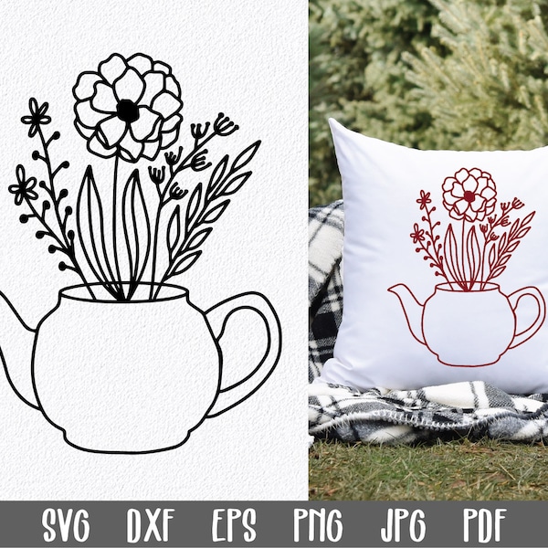 Wildflower Teapot SVG File - Floral SVG Cut File - Tea Pot with Flowers SVG - Floral SvG File - Floral TeaPot Bouquet