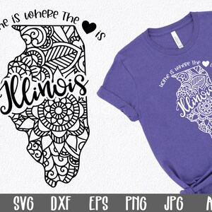 Illinois Mandala SVG-bestand - Home is Where the Heart Is State SVG gesneden bestand - staat illustraties - Art Print - svg - png - dxf - eps - jpg