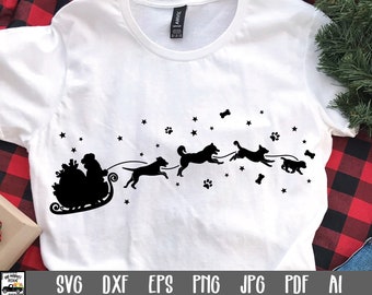 Christmas Dog Sleigh SVG File - Christmas SVG File - Santa and Dogs SVG File - Christmas Ornament Svg - Christmas Cut File - Sublimation