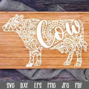 Cow SVG File - Cow Mandala SVG Cut File - Clip Art - Printable Art Print - Cutting Files - Cow Cut File - Mandala Cow File