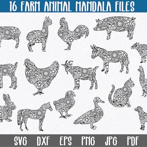 Boerderijdieren SVG-bundel - boerderijdieren-mandala SVG-bestanden knippen - illustraties - Cutting-bestanden - boerderijdieren clipart - mandala dieren SVG