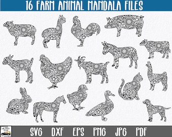 Farm Animal SVG Bundle - Farm Animal Mandala SVG Cut Files - Clip Art - Cutting Files - Farm Animal Clipart - Mandala Animals SVG