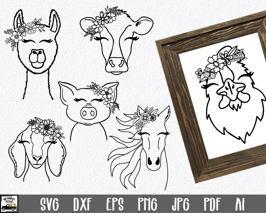 Farm Animals SVG Bundle - Animals With Flowers SVG Cut Files - Clip Art ...