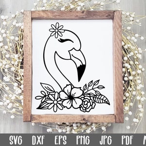 Flamingo SVG File - Flamingo Face SVG Cut File - Clip Art - Printable Art Print - Cutting Files - Flamingo Cut file - Flamingo with Flowers