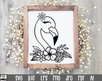 Arquivo SVG Flamingo - Arquivo de corte SVG de rosto de flamingo - Clip Art - Impressão de arte para impressão - Arquivos de corte - Arquivo de corte de flamingo - Flamingo com flores