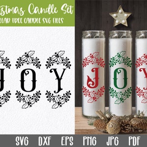 JOY Christmas Candle Set SVG File - Dollar Tree Candle File - Christmas Candle Design - Christmas Candle - Christmas Pillar Glass Candles