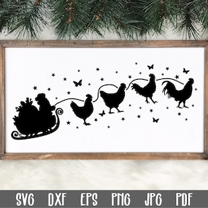 Noël Noël traîneau poulet fichier SVG - fichier SVG Noël - père Noël et poulets fichier SVG - ornement de Noël Svg - Noël sublimation