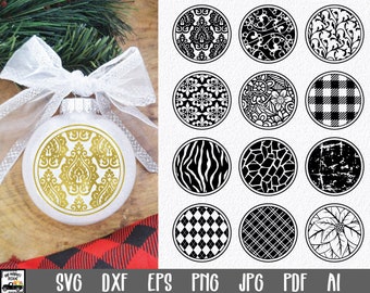 Christmas Ornament Bundle - Fancy Christmas Ornaments SVG File - 12 Round Christmas Ornament SVG - Clip Art - Sublimation - Cut File