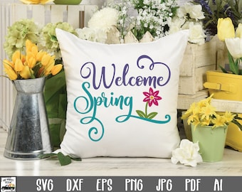 Archivo SVG de corte de bienvenida a la primavera - Archivo SVG de primavera - Imágenes prediseñadas - Impresión de arte imprimible - Archivos de corte - Archivo de sublimación de primavera