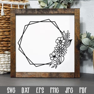 Double Hexagon Floral Frame SVG - Flower Monogram Frame - Wedding Monogram SVG - Hexagon Flower Frame - Floral Frame Cut File - Clip Art