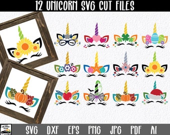 Holiday Unicorn Bundle - Unicorn SVG Files - 12 Unicorn Files - Clip Art - Printable Art Print - Cutting Files - Monthly Unicorn Designs